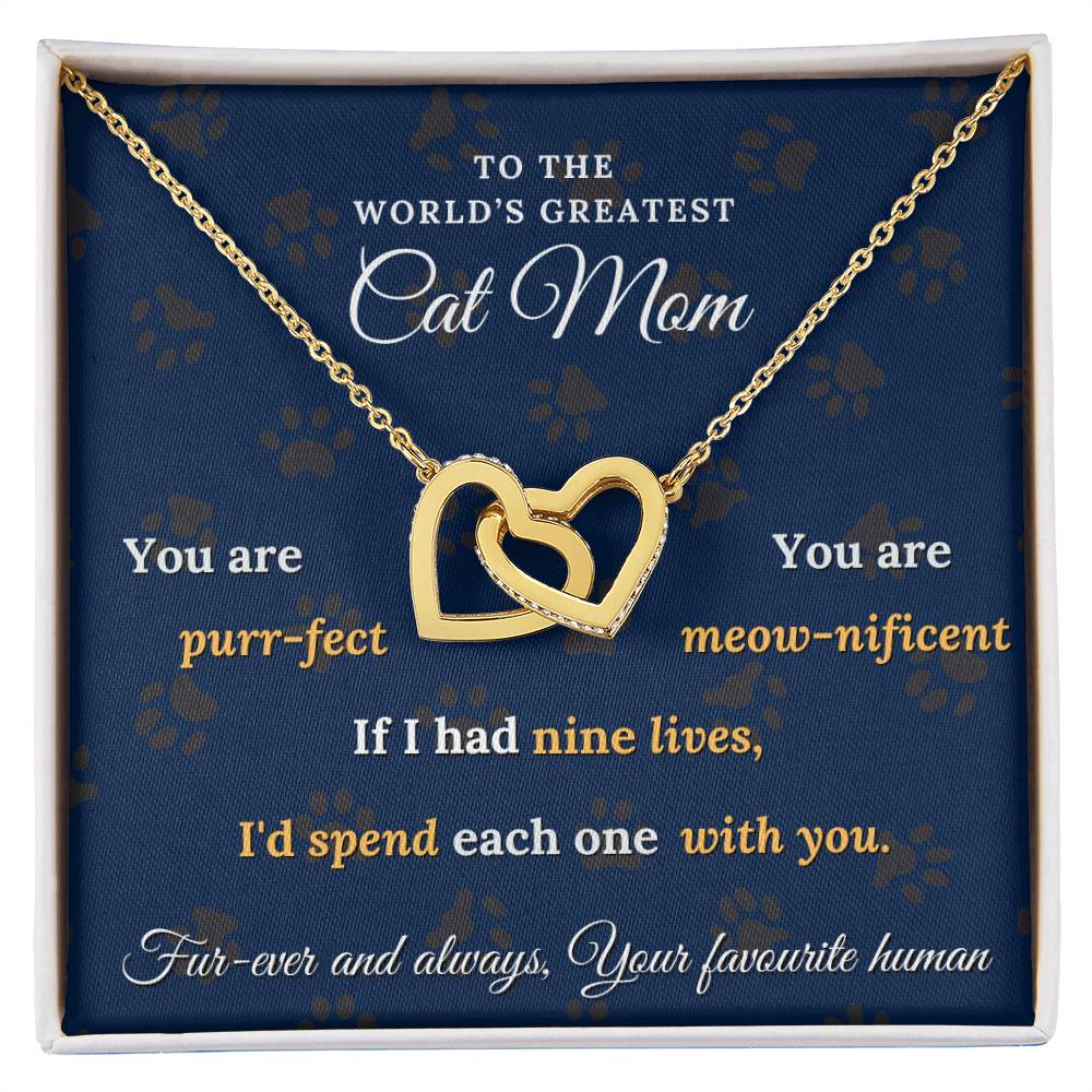 World's Greatest Cat Mom Interlocking Heart Necklace