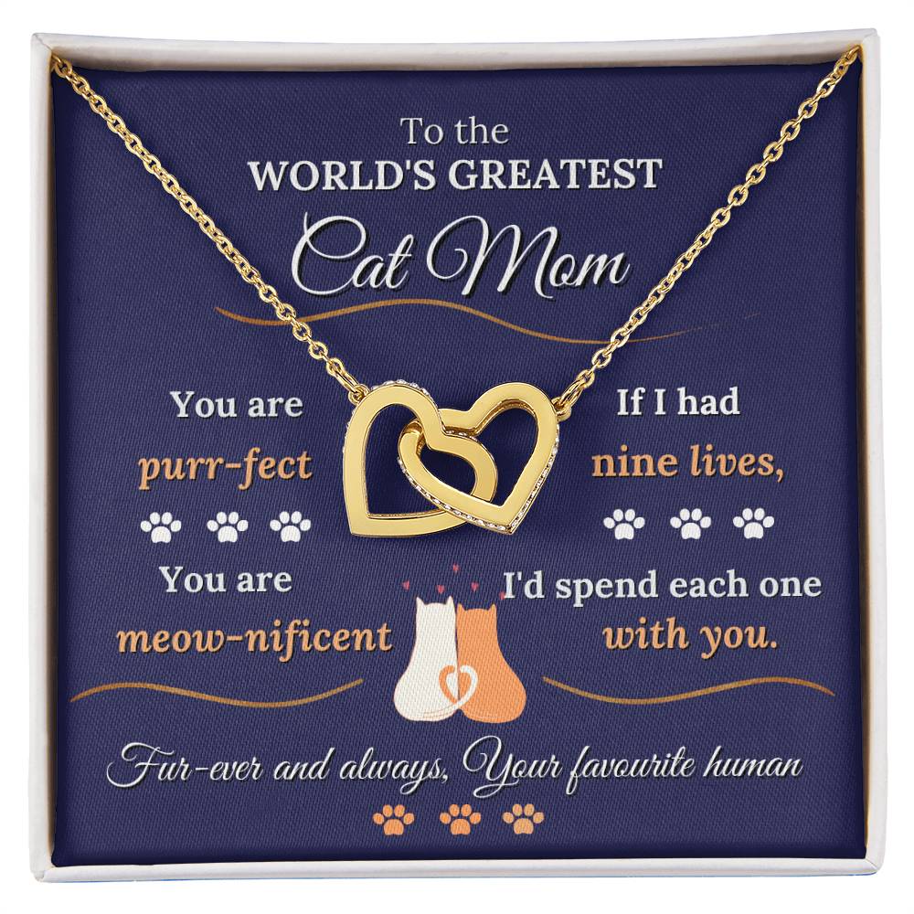 World's Greatest Cat Mom Interlocking Heart Necklace