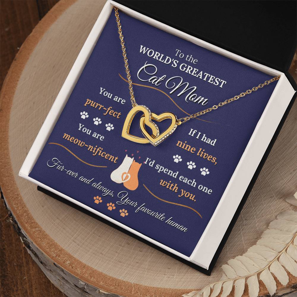 World's Greatest Cat Mom Interlocking Heart Necklace