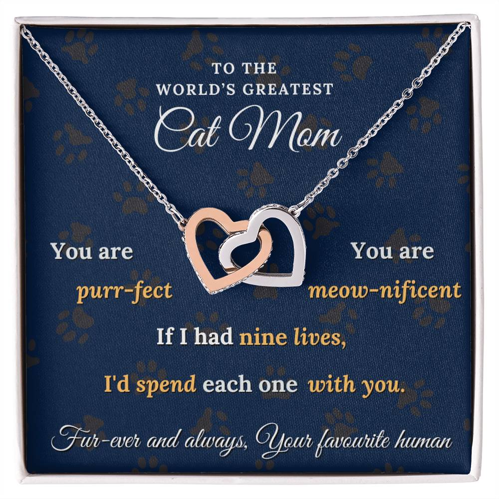 World's Greatest Cat Mom Interlocking Heart Necklace