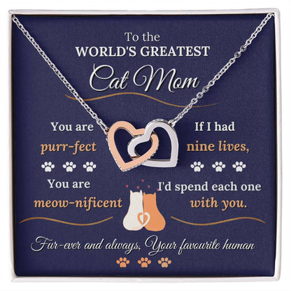 World's Greatest Cat Mom Interlocking Heart Necklace