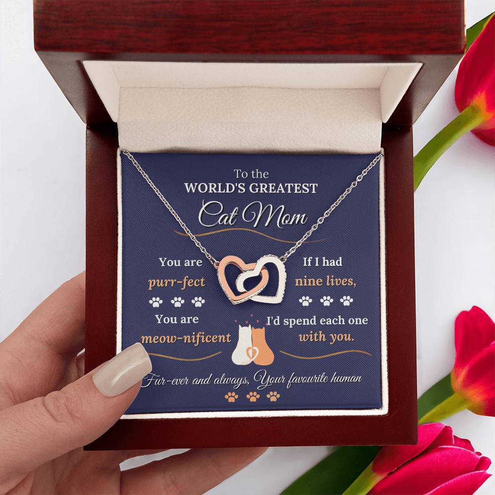 World's Greatest Cat Mom Interlocking Heart Necklace