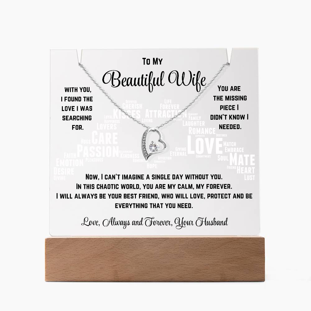 To My Beautiful Wife Acrylic with Forever Love Necklace Black/White